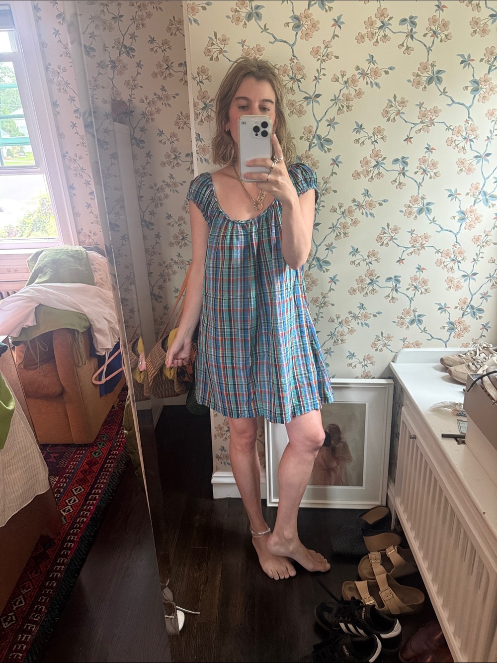 Doen Faye Plaid Cap-Sleeve Mini Dress XS